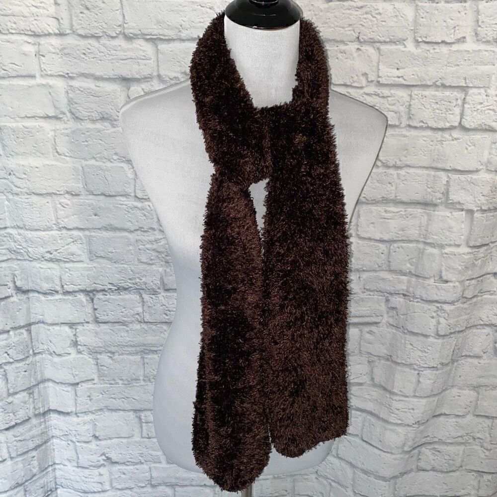Fashion shag Scarf with stretchyโsoft material darkโbrown